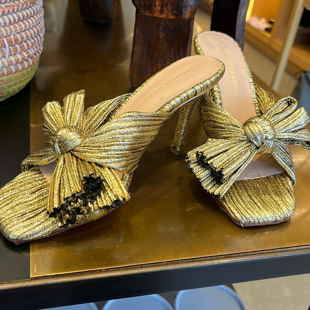 Brand new with box and tags loeffler Randall gold Claudia heel